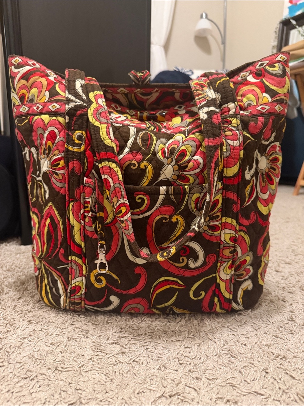Vera Bradley Quilted Floral Tote in Brown, Red & Yellow